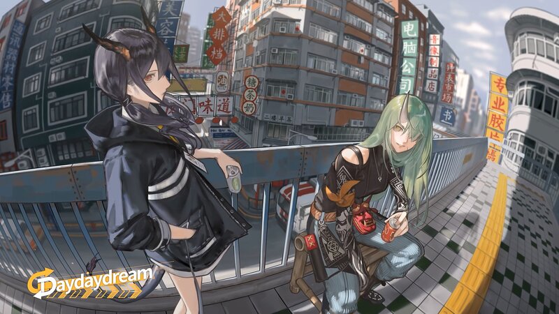Two Anime Characters on Bridge — Black