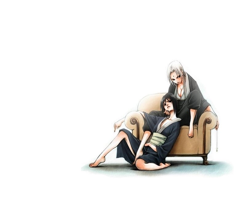 Two Anime Characters on Couch — Black