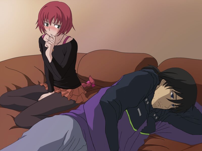 Two Anime Characters on Couch — Brown