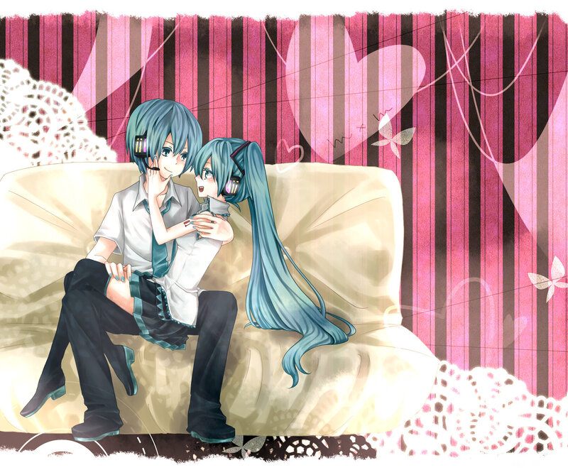 Two Anime Characters on Couch — Pink