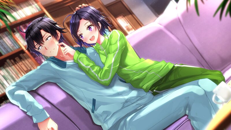 Two Anime Characters on Couch — Purple, Relaxed