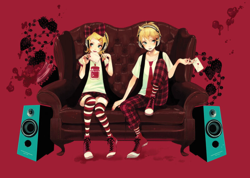 Two Anime Characters on Couch — Red, Calm