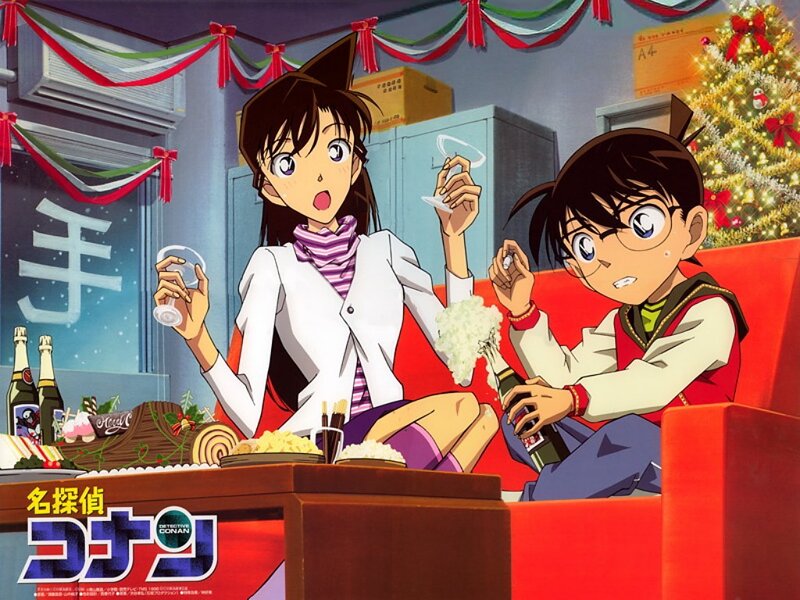 Two Anime Characters on Couch — Red, Festive