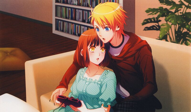 Two Anime Characters on Couch — Yellow, Relaxed