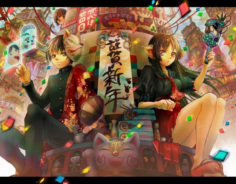 Two Anime Characters on Float