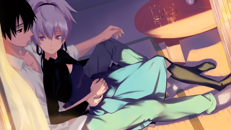 Two Anime Characters on Floor — Purple