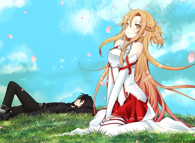 Two Anime Characters on Grass — Blue