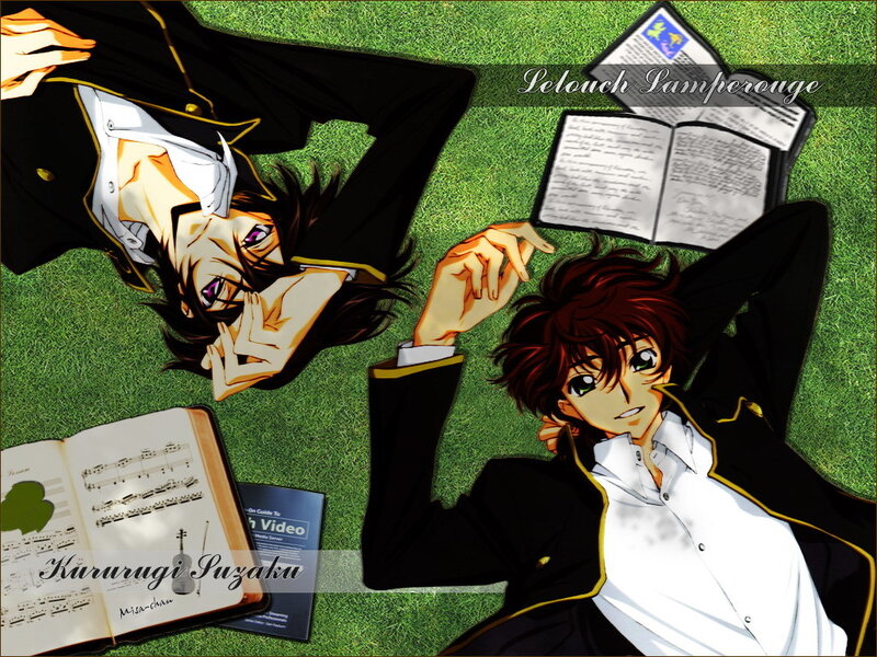 Two Anime Characters on Grass — Green