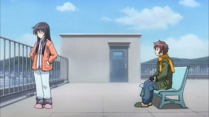 Two Anime Characters on Rooftop — Blue