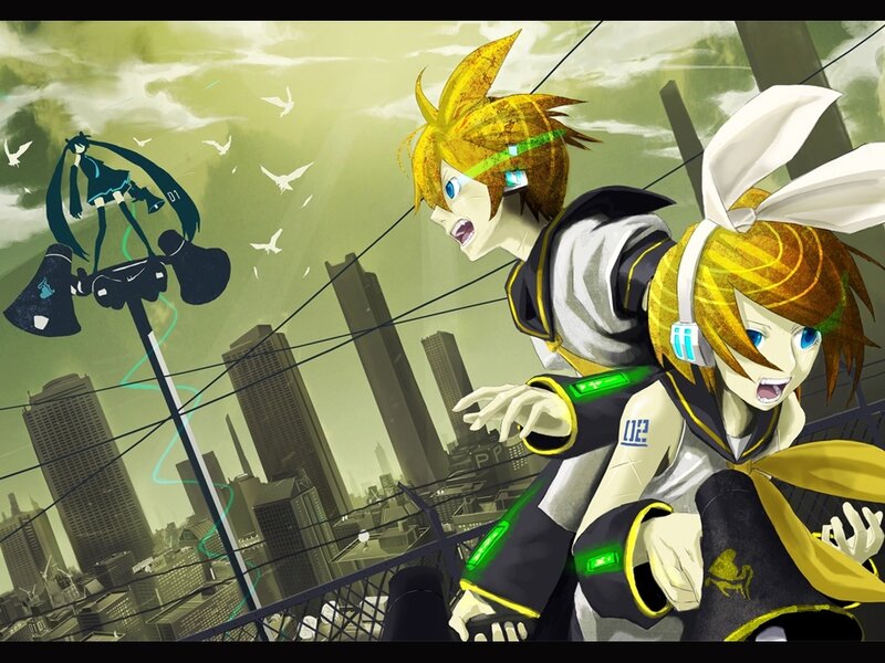 Two Anime Characters on Rooftop — Yellow, Dramatic