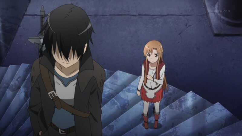 Two Anime Characters on Stairs — Blue