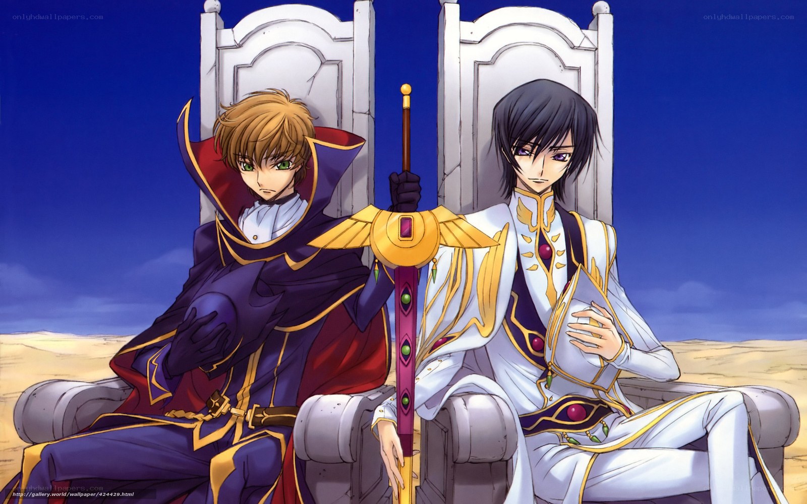 Two anime characters on thrones