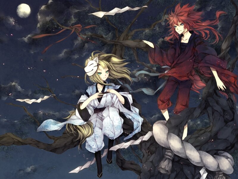 Two Anime Characters on Tree
