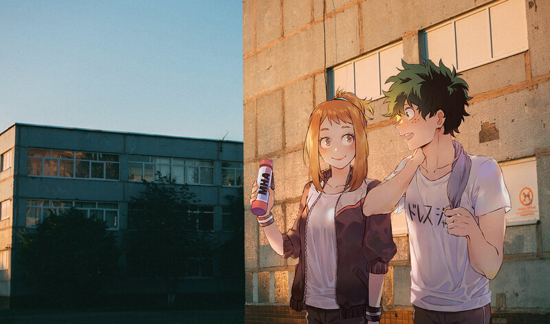 Two Anime Characters — Orange, Calm, Sunset, Building
