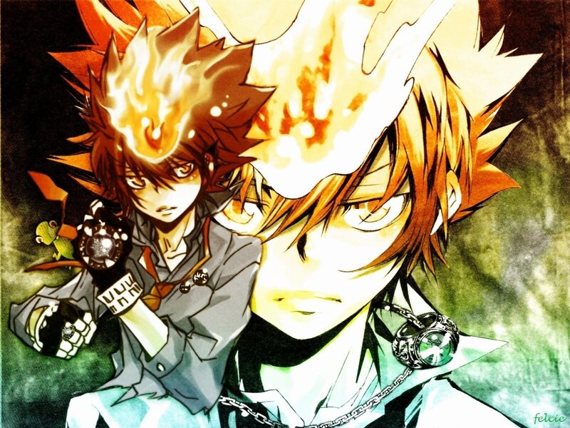 Two Anime Characters — Orange, Dramatic, Flames
