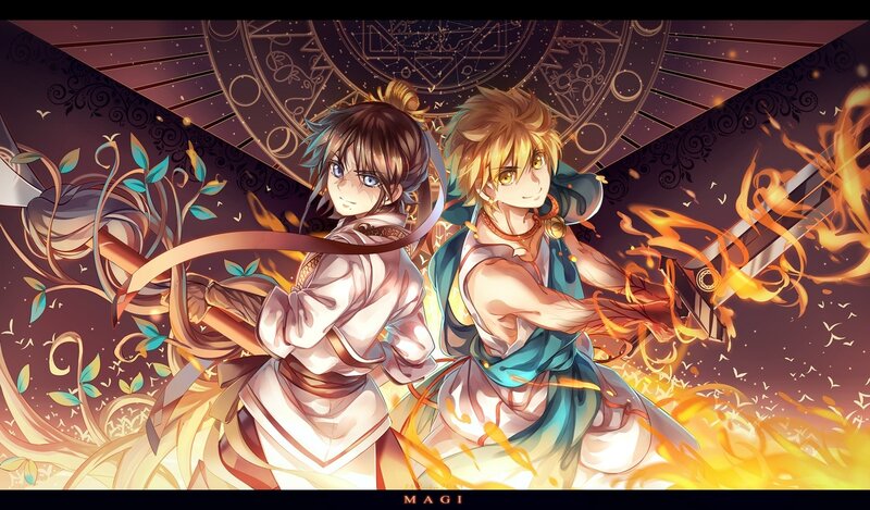 Two Anime Characters — Orange, Dramatic, Night, Fire