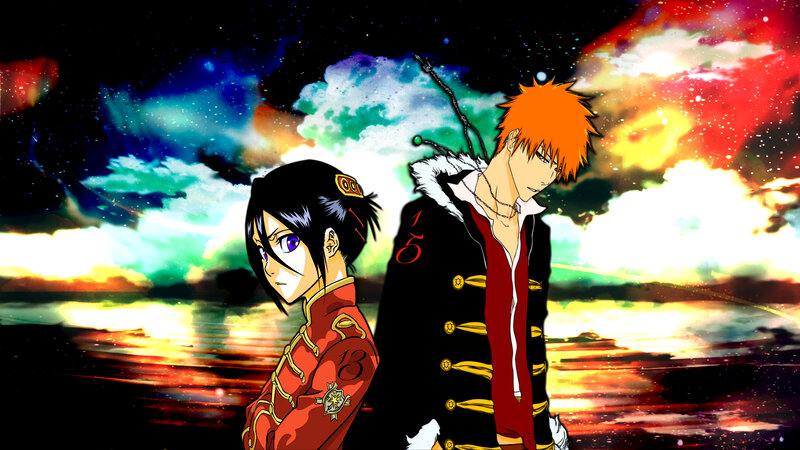Two Anime Characters — Orange, Dramatic, Night, Sky
