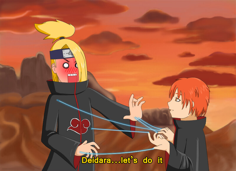 Two Anime Characters — Orange, Dramatic, Sunset, Akatsuki Cloaks