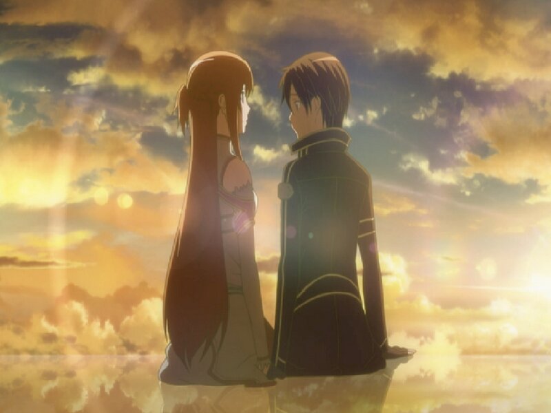 Two Anime Characters — Orange, Dramatic, Sunset, Clouds