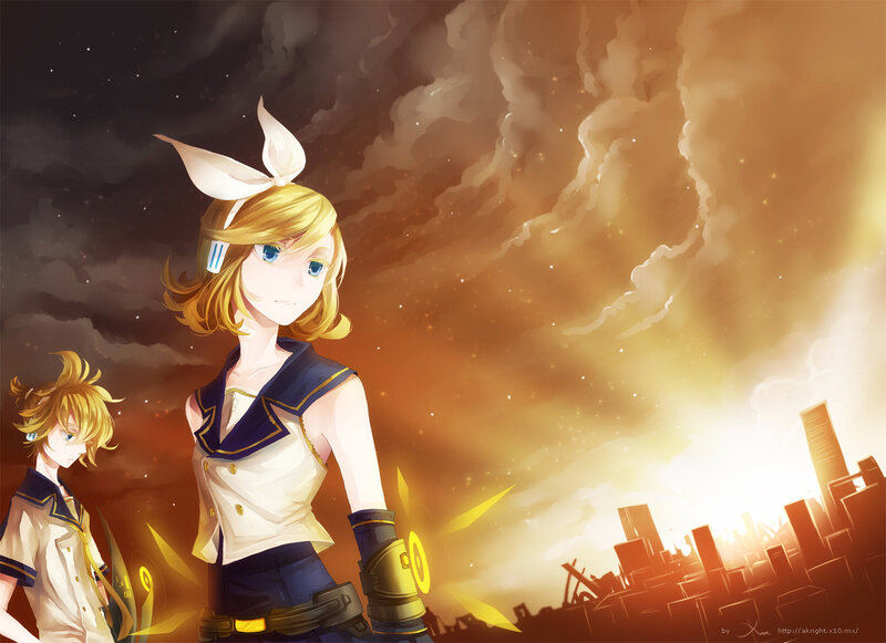 Two Anime Characters — Orange, Dramatic, Sunset, Digital Art