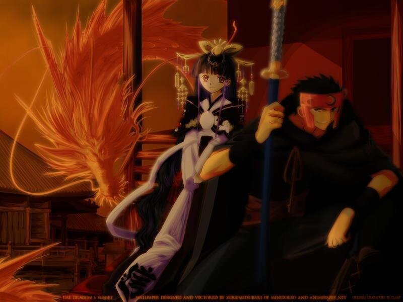 Two Anime Characters — Orange, Dramatic, Sunset, Dragon