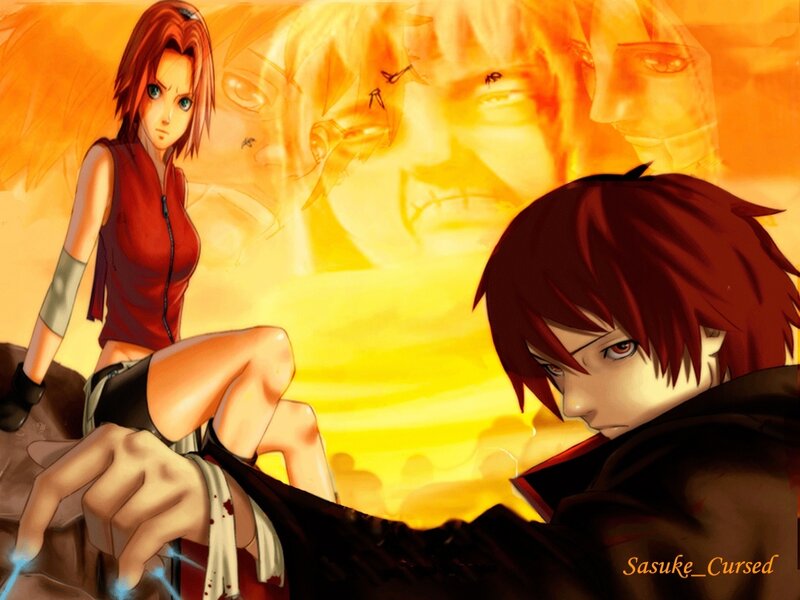 Two Anime Characters — Orange, Dramatic, Sunset, Fire