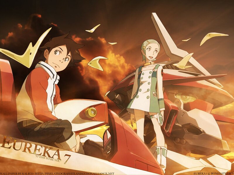 Two Anime Characters — Orange, Dramatic, Sunset, Mecha