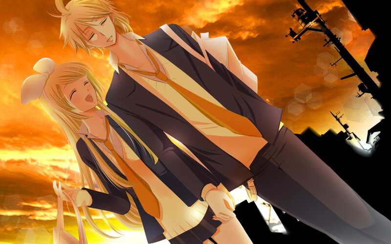 Two Anime Characters — Orange, Dramatic, Sunset, School Uniform