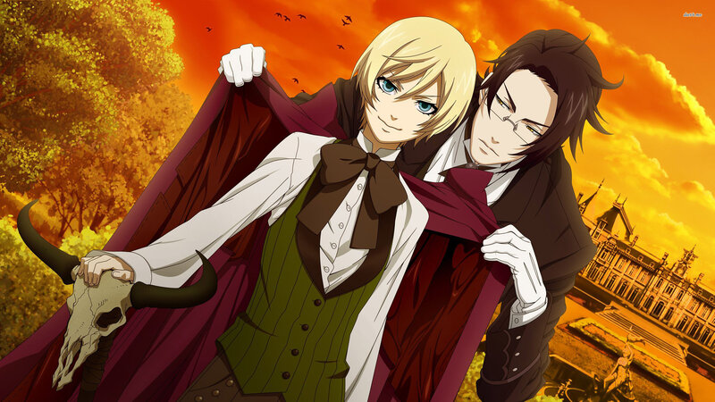 Two Anime Characters — Orange, Dramatic, Sunset, Skull