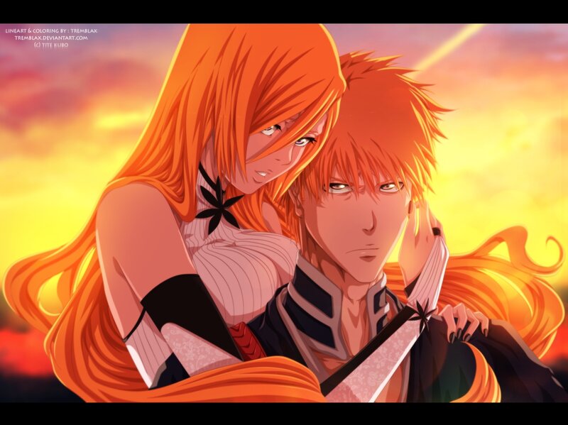 Two Anime Characters — Orange, Dramatic, Sunset, Sword