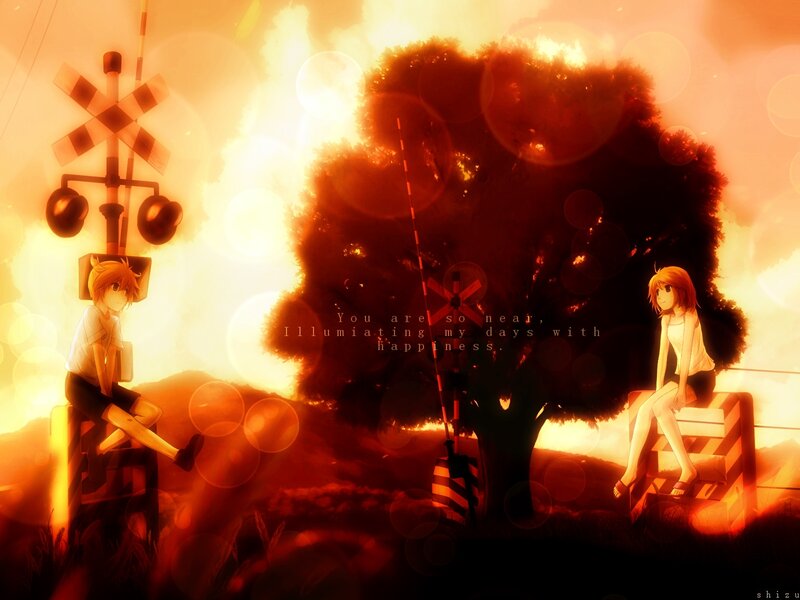 Two Anime Characters — Orange, Dramatic, Sunset, Tree