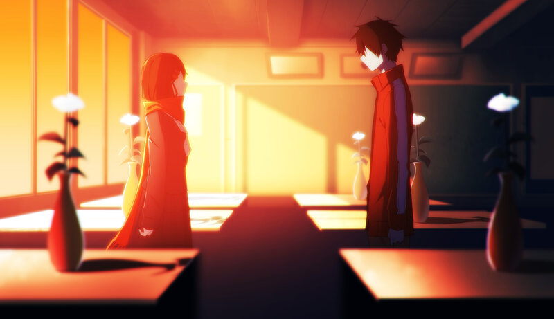 Two Anime Characters — Orange, Dramatic, Sunset, Vases