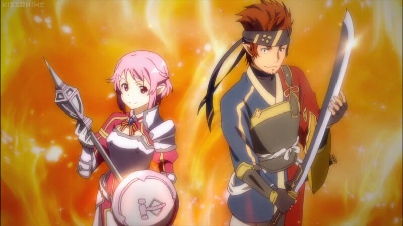 Two Anime Characters — Orange, Dramatic, Swords, Fire