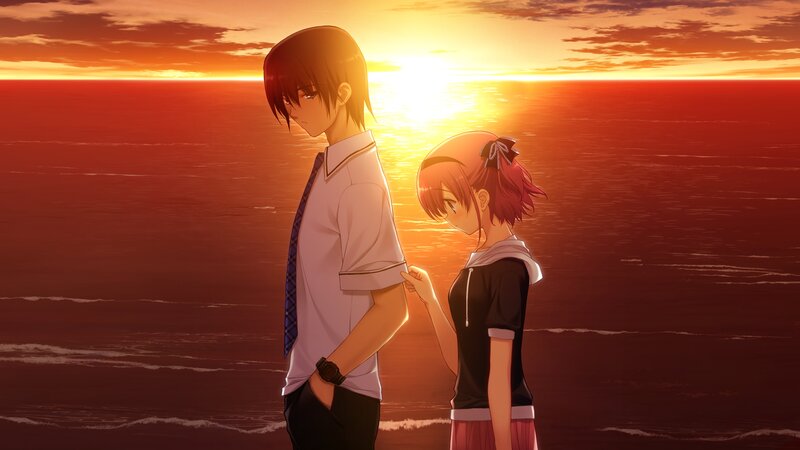 Two Anime Characters — Orange, Serene, Sunset, Ocean