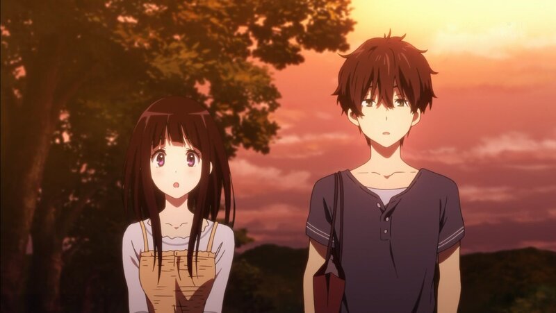 Two Anime Characters — Orange, Serene, Sunset, Trees