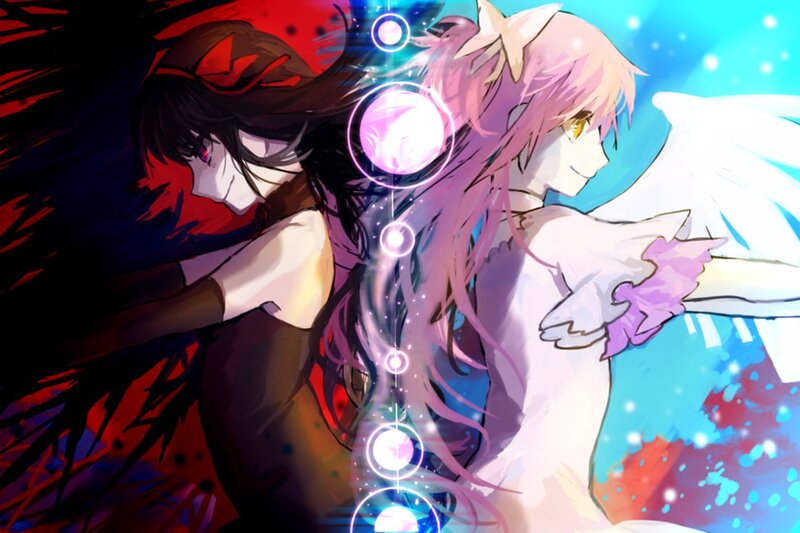 Two Anime Characters — Pink, Dramatic, Digital Art, Wings