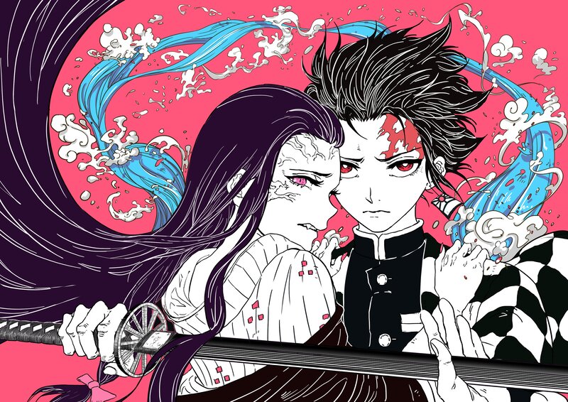 Two Anime Characters — Pink, Dramatic, Manga, Sword