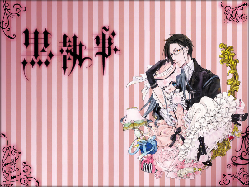 Two Anime Characters — Pink, Dramatic, Striped Background