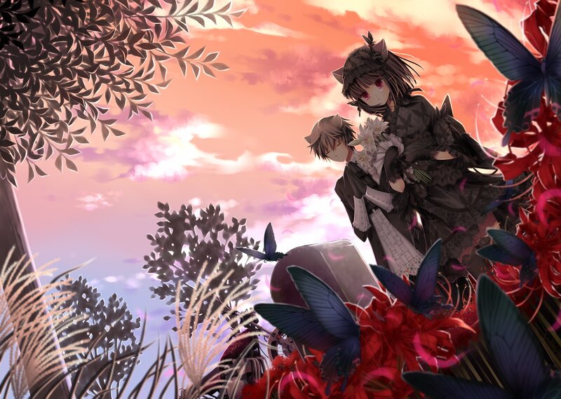 Two Anime Characters — Pink, Dramatic, Sunset, Digital Art