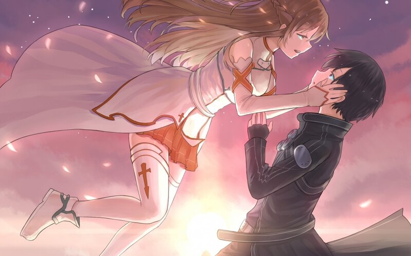 Two Anime Characters — Pink, Dramatic, Sunset, Sword
