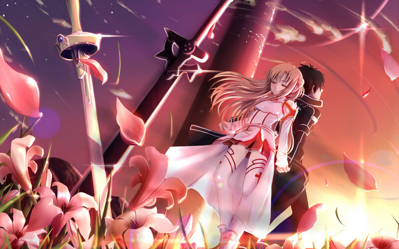 Two Anime Characters — Pink, Dramatic, Sunset