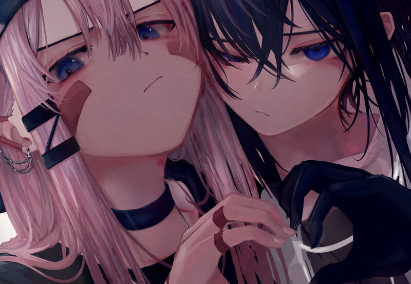 Two Anime Characters — Pink, Intimate, Digital Art