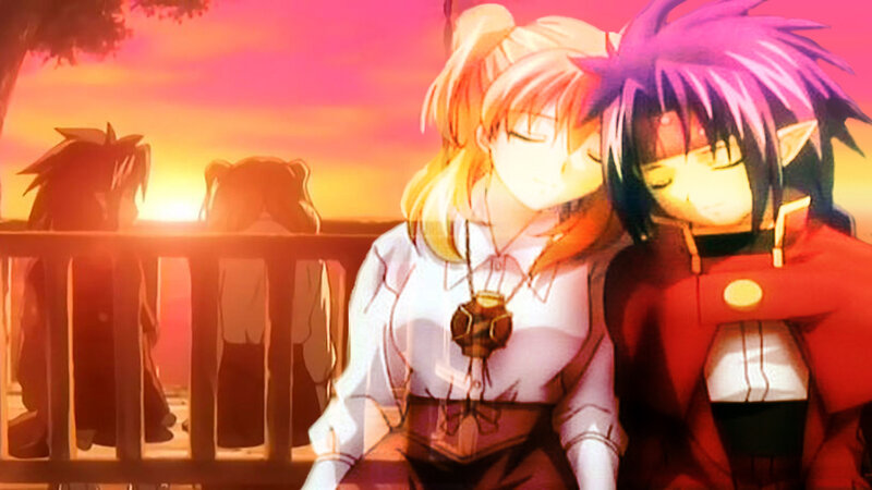 Two Anime Characters — Pink, Peaceful, Sunset