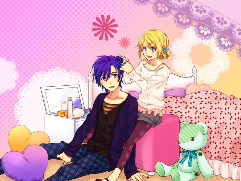 Two Anime Characters — Pink, Playful, Bed