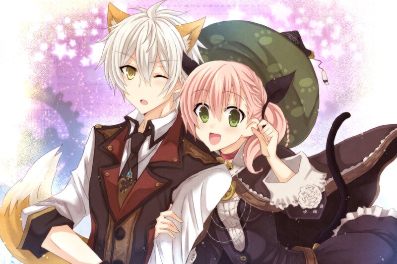 Two Anime Characters — Pink, Playful, Cat Ears, Tail