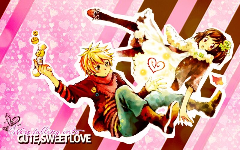 Two Anime Characters — Pink, Playful, Hearts
