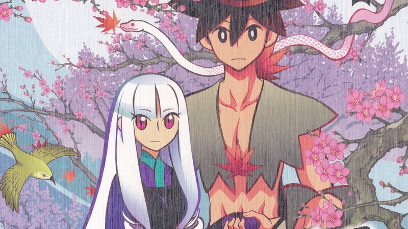 Two Anime Characters — Pink, Serene, Spring, Cherry Blossoms, Snake