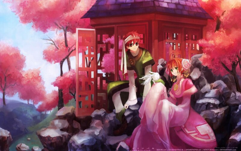 Two Anime Characters — Pink, Serene, Spring, Digital Art, Cherry Blossoms