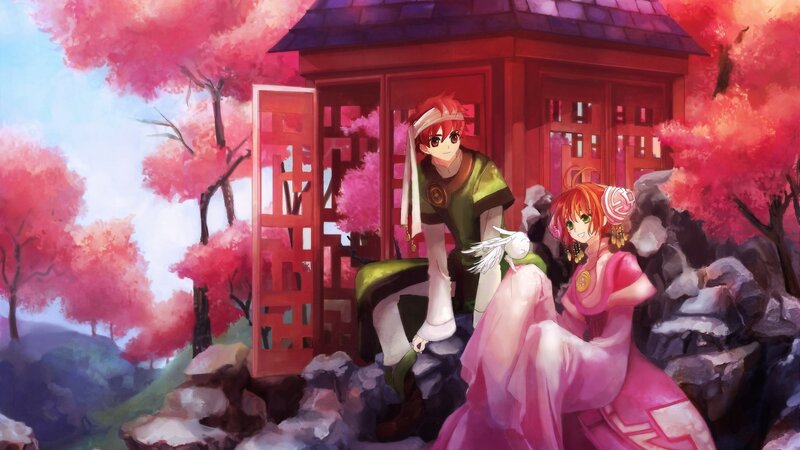 Two Anime Characters — Pink, Serene, Spring, Digital Art