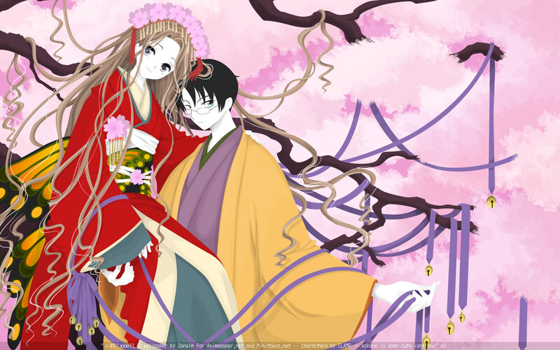 Two Anime Characters — Pink, Serene, Spring, Kimono, Cherry Blossoms